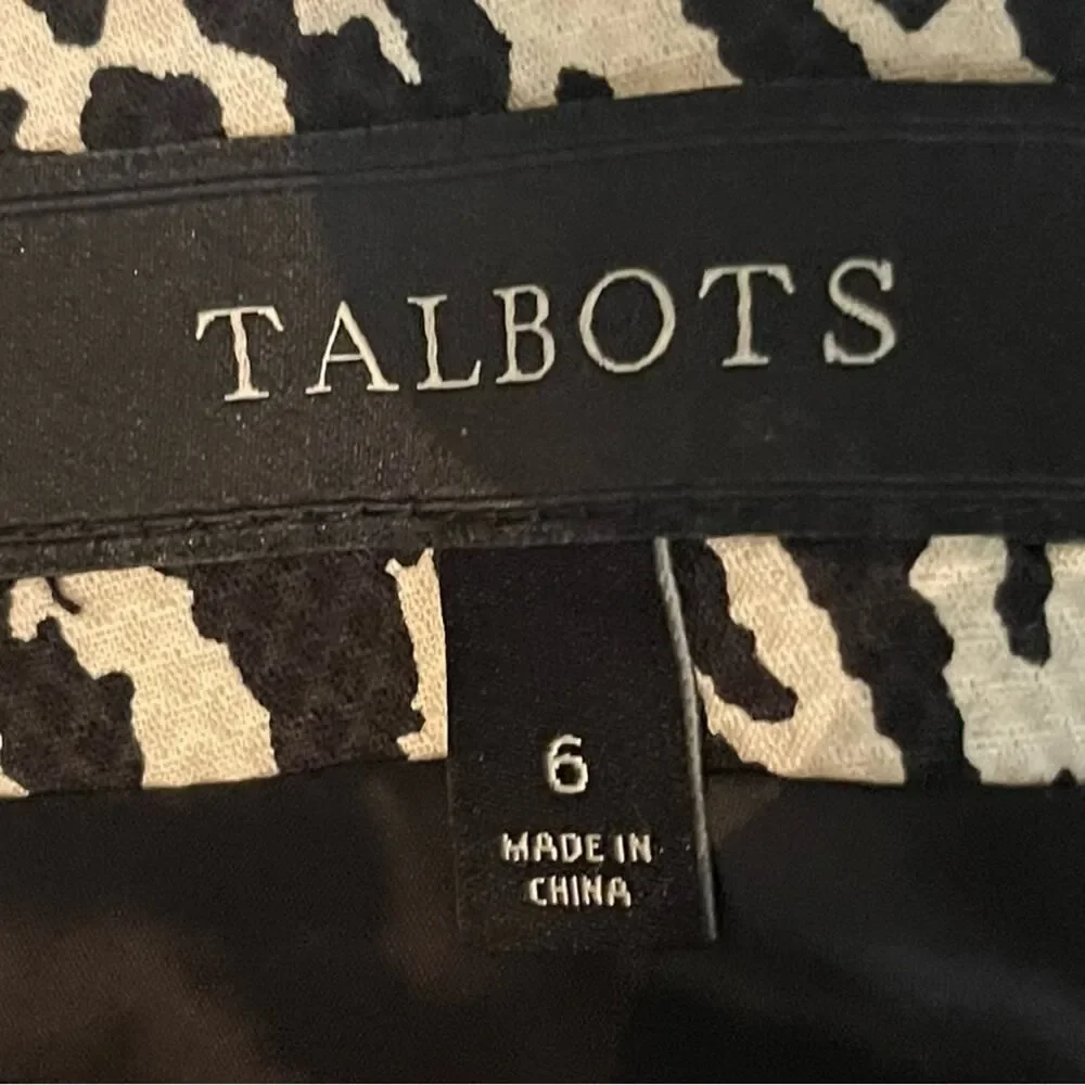 Talbots Black Cream Animal Print Pencil Skirt NWOT Size 6
